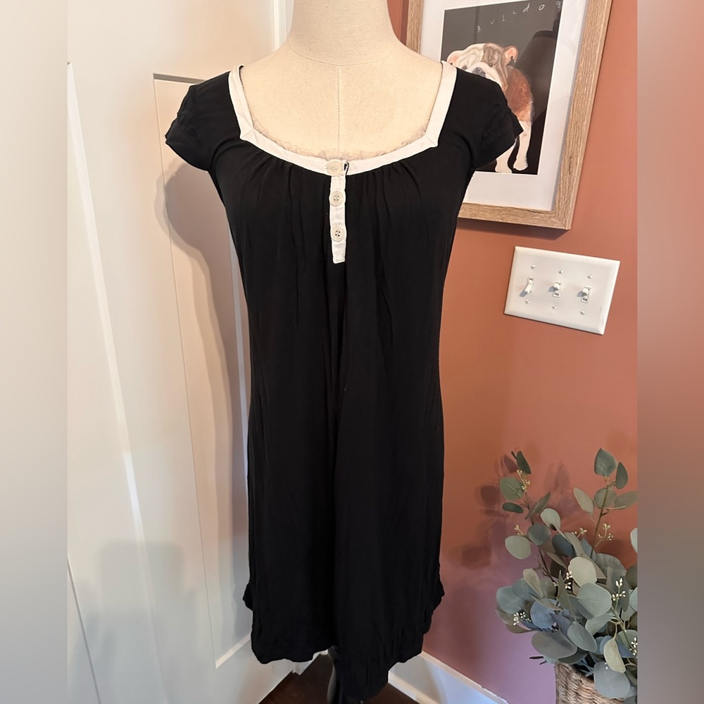 Vera Wang black & white tie back slip on tulle trim M modal blend nightie
